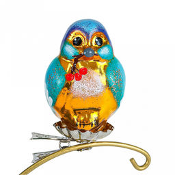 Елочная игрушка фигурка стеклянная Певчая птичка-4 4,5х5х7,5см, ручная художественная роспись, подарочная упаковка (Россия)
