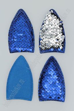 Патч 3D, с двухсторон. пайетками Ушки вытянутые 8*4,5 см (10 шт) SF-1881, синий