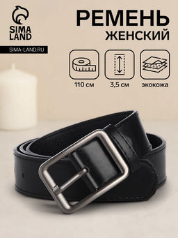 Ремень женский с винтом, 110×3.5 см, прямоугольная пряжка металл, серебристая, чёрный