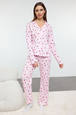 Trendyolmilla Beyaz %100 Pamuklu Cicekli Ajurlu/Delikli Fitilli Orme Pijama Tak?m? THMAW25PT00057 фото 7