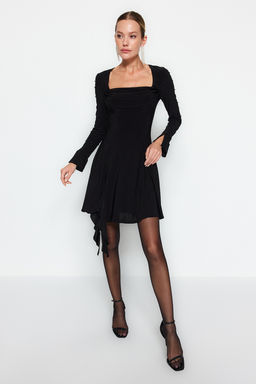 TRENDYOLMILLA Siyah Inci Aksesuarl? Orme K?sa S?k Abiye Elbise TPRAW24EL00259  фото 2