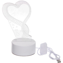 Светильник ночник "3D-HEART" на пластиковой подставке, с включателем USB