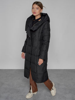 Пальто утепленное с капюшоном зимнее женское черного цвета 13363Ch - Visdeer фото 11