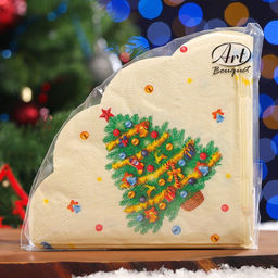 Цена за 2 шт. Салфетки бумажные круглые Новогодняя ель, 3 слоя, d=32 см, 12 шт.