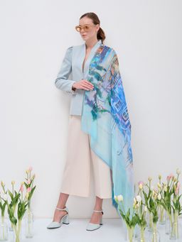 Большой, красивый двусторонний платок с рисунком в стиле арт-декои необычной текстурой ткани - Tantino фото 6