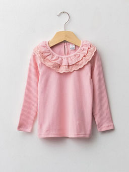 Bisiklet Yaka Uzun Kol Kendinden Desenli K?z Bebek Ti??rt