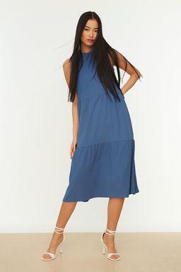 TRENDYOLMILLA Kahverengi Shift/Duz Kesim Dik Yaka Midi Dokuma Elbise TWOSS20EL1864 фото 6