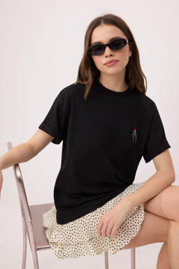Tas Nak?sl?/Islemeli Oversize/Genis Kal?p %100 Pamuk Orme T-Shirt TWOSS26TS00165 - Trendyolmilla фото 6