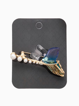 Брошь «Хвост Русалки» с жемчугом, цветная в золоте