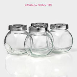 Банки для сыпучих Доляна Блеск, 200 мл, с пластмассовой крышкой, набор 4 шт., стекло, прозрачные - Simaland фото 2