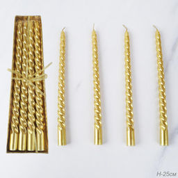 Свеча стержень 4 штуки 25 см витая глянец / LY-150 /уп 144/ золотая