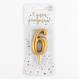 Цена за 2 шт. Свеча для торта цифра «Золотая», 5.5 см, цифра 6