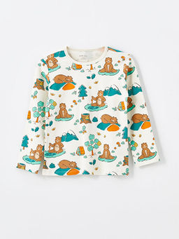 Bisiklet Yaka Uzun Kollu Bask?l? Erkek Bebek Pijama ?st