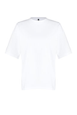 Beyaz %100 Pamuk S?rt Slogan Bask?l? Oversize/Genis Kal?p Orme T-Shirt TWOSS24TS00091
