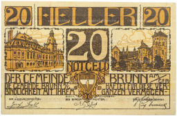Банкнота 20 геллеров 1920 года Австрия  город Брунн-ам-Гебирге (Нотгельд)