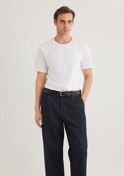 Beyaz Basic Tisort - Mavi фото 2