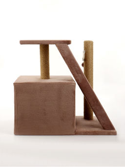 Домик для кошек с когтеточкой «Домосед», с лестницей и площадкой, 60×35×56 см, капучино