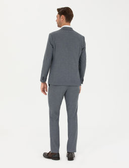 Koyu Mavi Slim Fit _izgili Tak_m Elbise
