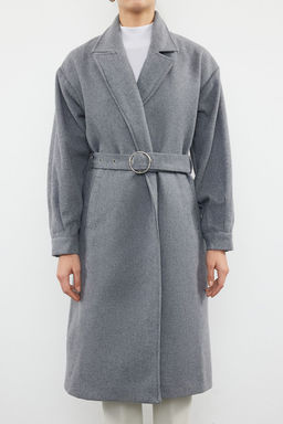 Trendyolmilla Ac?k Gri Regular Kemerli Kaban TWOAW20KB0029 фото 14