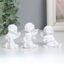Цена за 2 шт. Фигурка полистоун «Белоснежный ангел со звёздочкой», 4.5×3.5×5.5 см, МИКС