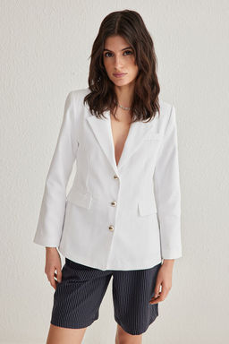 TRENDYOLMILLA Lacivert Fitted Gabardin Dugme Detayl? Dokuma Blazer Ceket TWOSS25BC00006