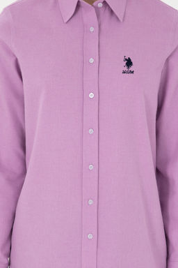 Рубашка женская U.S. Polo Assn из хлопка сиреневая фото 13