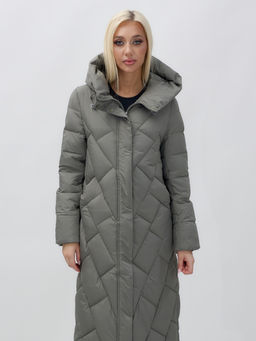 Пальто утепленное стеганное зимнее с капюшоном женское цвета хаки 9612Kh - Mtforce фото 8