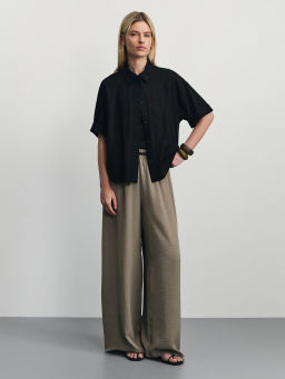 Брюки-палаццо с эластичным поясом из жатой ткани / Zarina