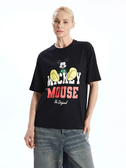Mickey Mouse Bask?l? Oversize Kad?n Ti??rt