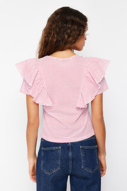 TRENDYOLMILLA Siyah Kollar? F?rf?rl? Regular/Normal Kal?p Cizgili Bisiklet Yaka Orme T-Shirt TWOSS24TS00061 фото 14