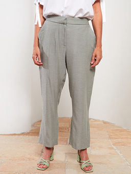 Kad?n Beli Lastikli Standart Fit D?z Pantolon