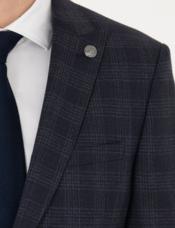 Lacivert Ekose Ekstra Slim Fit Y_n Kar___ml_ Tak_m Elbise