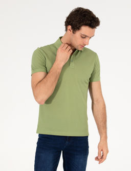 A__k Ye_il Polo Yaka Slim Fit Basic Merserize T-shirt
