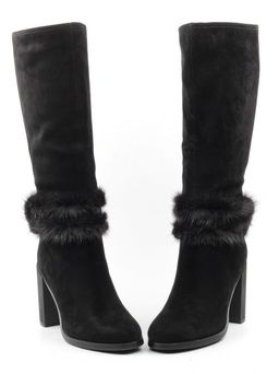 02-1686-1461MB-1 BLACK Сапоги женские (натуральная замша, натуральный мех (еврозима)) - Фабричный китай фото 12