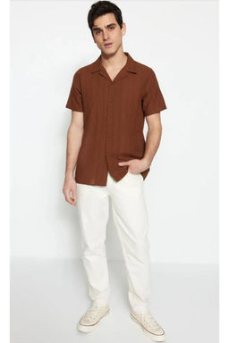 TRENDYOL MAN Kahverengi Regular Fit Dokulu Yazl?k Keten Gorunumlu TMNSS23GO00070 - Trendyolmilla фото 10