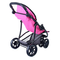 Коляска для кукол, 3-колесная, металлическая, прогулочная, с тентом, с корзиной, цвет ярко-розовый, в пакете