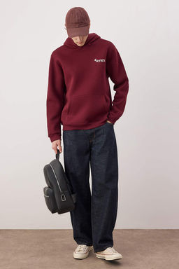 Bordo Regular/Normal Kesim S?rt Bask?l? Sweatshirt TMNAW24SW00101