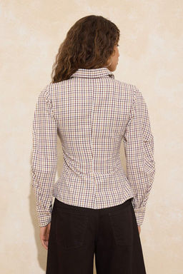 Cok Renkli Balon Kol Detayl? Bele Oturan Asimetrik Kapama Dokuma Gomlek TWOSS26GO00068 - Trendyolmilla фото 4