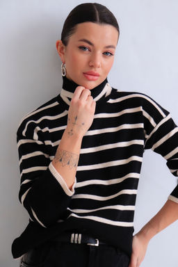 Martichelli Свитер чёрный в бежевую полоску  фото 2