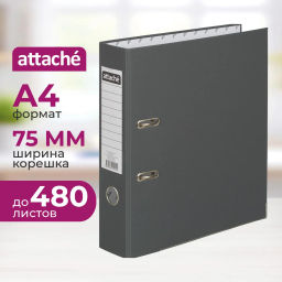 Папка-регистратор 75мм Attache А4, темно-сер., тиснение кожа, мет. угол  фото 2