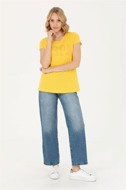 Женская желтая базовая футболка - U.s. polo assn фото 4