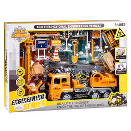 Машина "Автокран" с дорожными знаками, в коробке