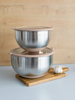 Набор мисок с крышкой 3л/5л бежевый нержавеющая сталь, силикон, пластик / stainless st