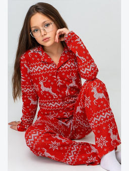 Новогодняя пижама для девочки с брюками и рубашкой Happyfox