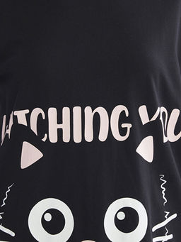 Bisiklet Yaka Bask?l? Kad?n Pijama ?st