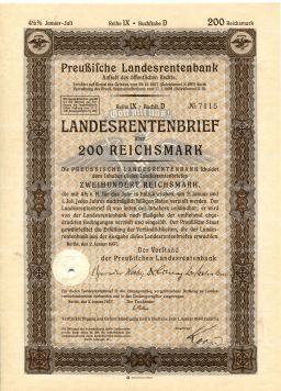 Облигация 4,5% 200 рейхсмарок 1937 года Германия