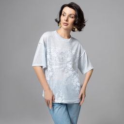 Футболка с объемным декором, Буду тебе сниться (голубой меланж) - Charutti фото 9