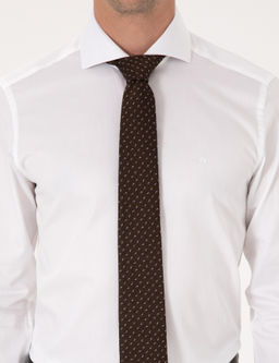 Beyaz Slim Fit %100 Pamuk Tam _talyan Yaka Klasik G_mlek