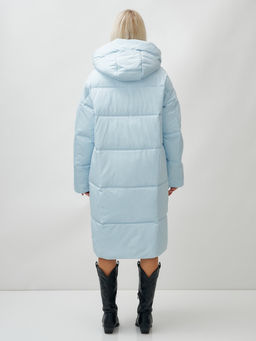 Пальто летучая мышь женское с капюшоном зимнее голубого цвета 9619Gl - Mtforce фото 4