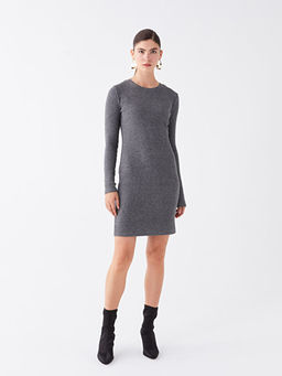 Bisiklet Yaka D?z Uzun Kollu Kad?n Triko Elbise